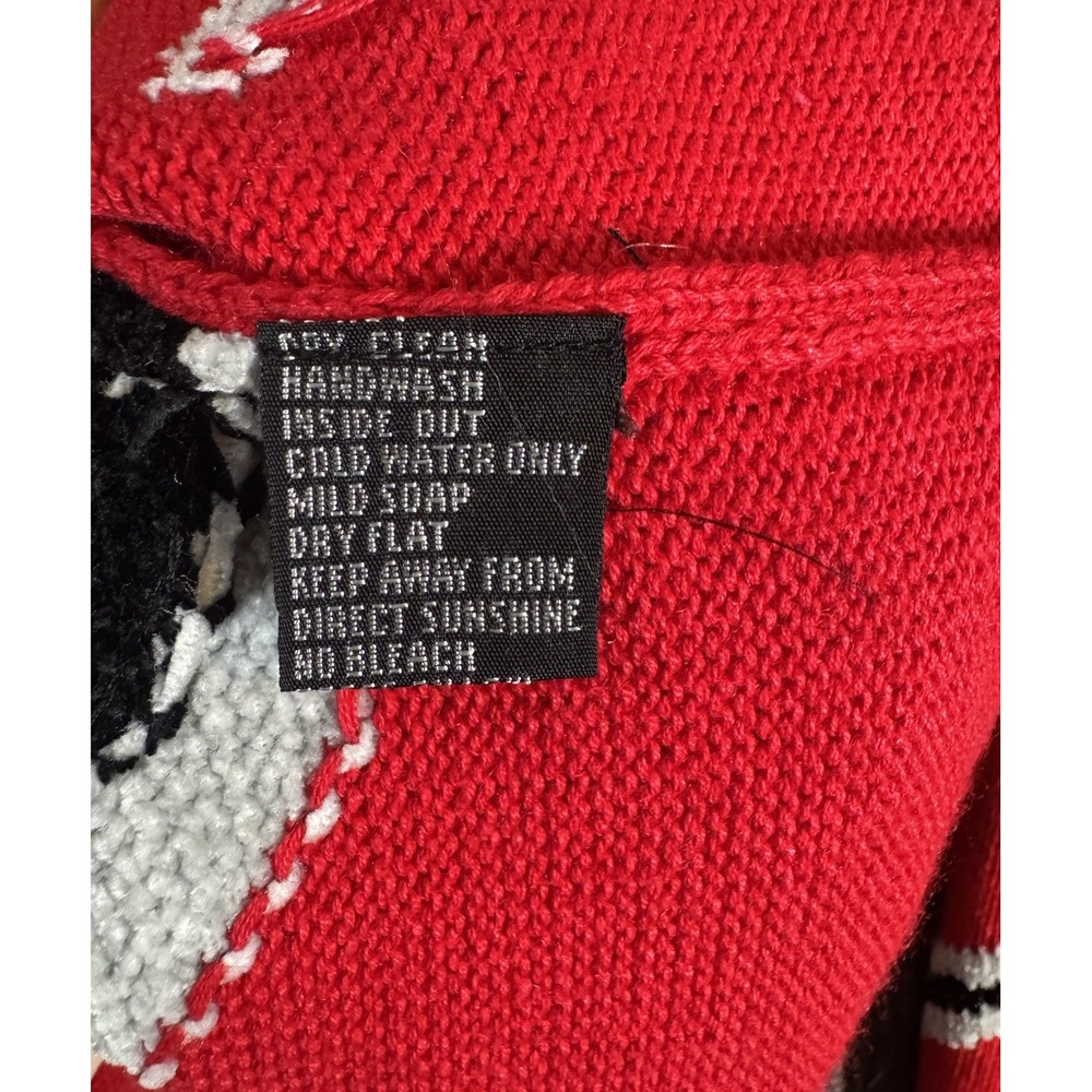 VTG Berek Beaded Fringe Cardigan Sweater XL -Red Black Gray Zebra Stripe NOS NWT - Picture 13 of 16